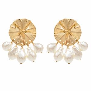 Linked Baroque Pearl & Round Metal Earrings